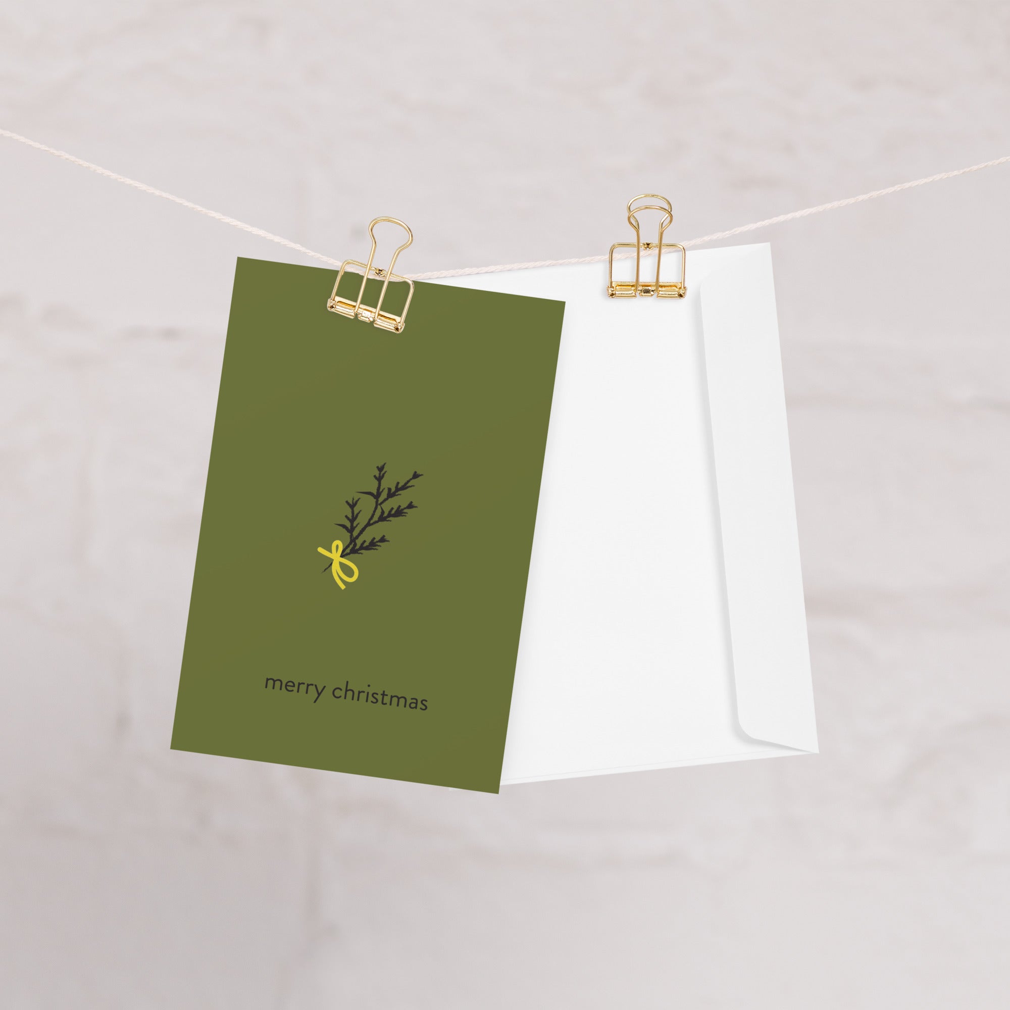 Cute Merry Christmas Cedar Branch Greeting Card with Envelope - Adorable Holiday Wishes Greeting card