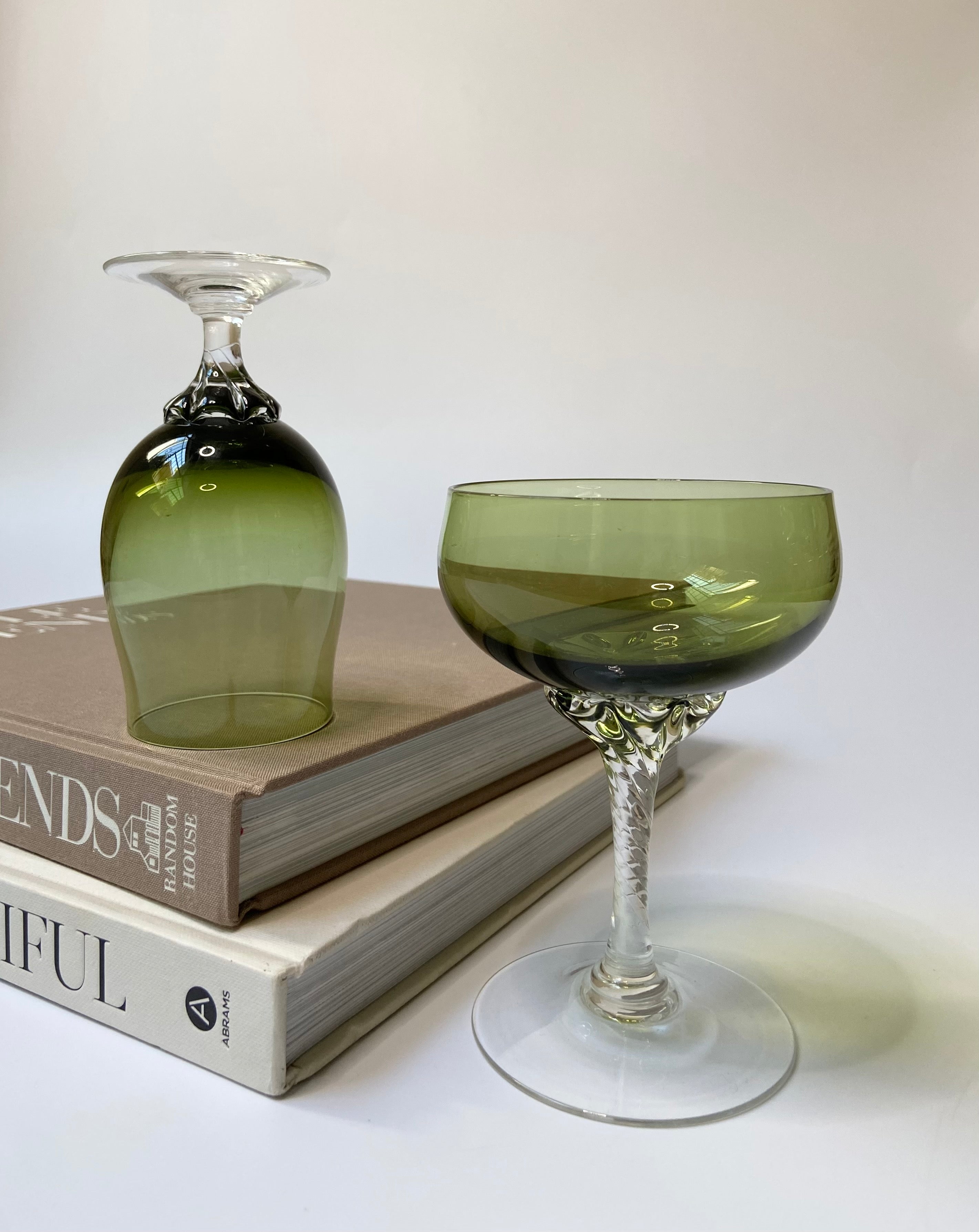 Olive Green Goblet + Coupe pair
