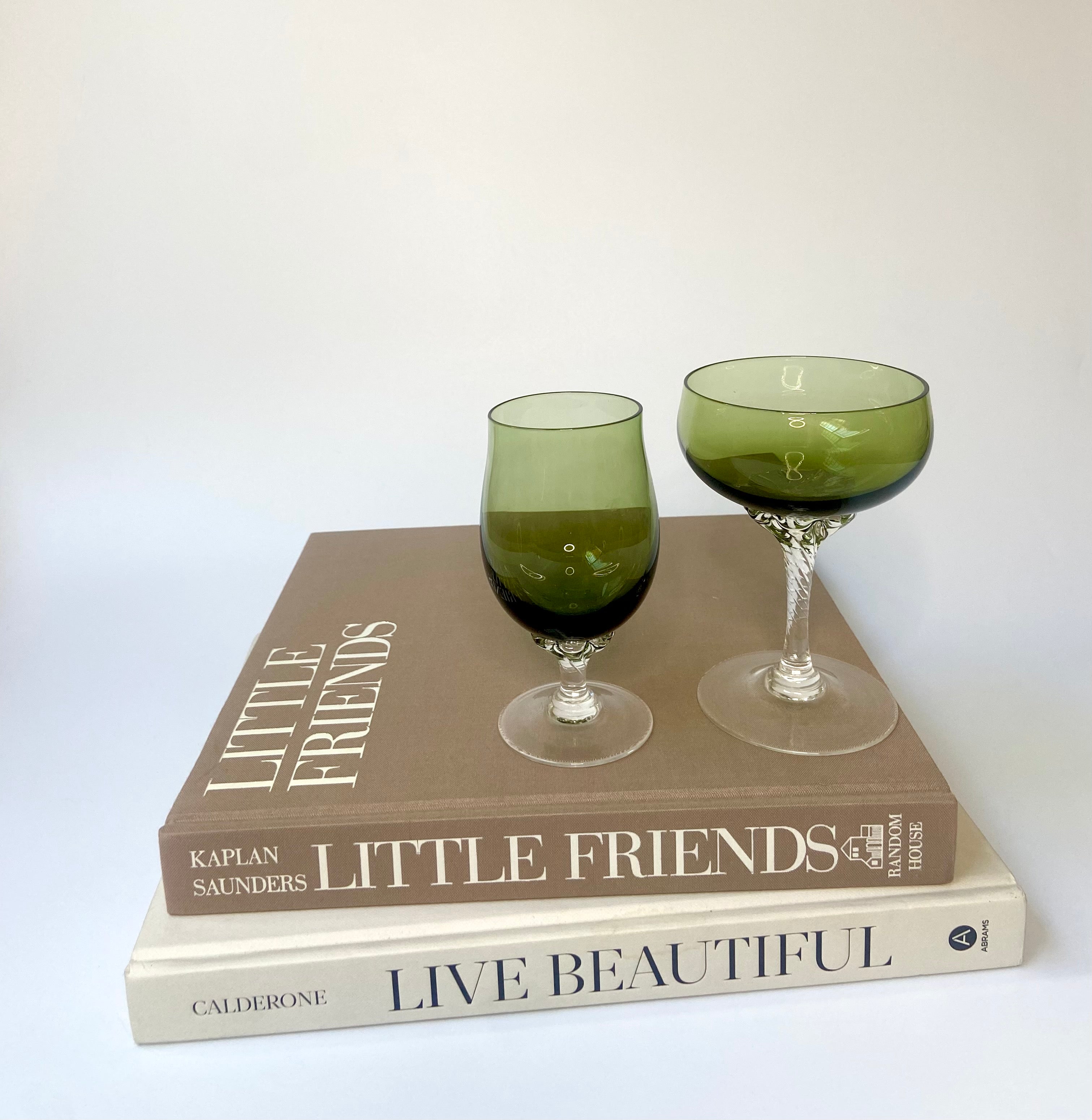 Olive Green Goblet + Coupe pair
